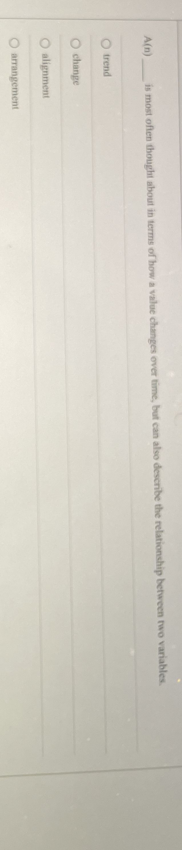  A(n) is most often thought about in terms of how a