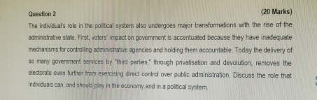  Question 2 (20 Marks) The individual's role in the poltical system