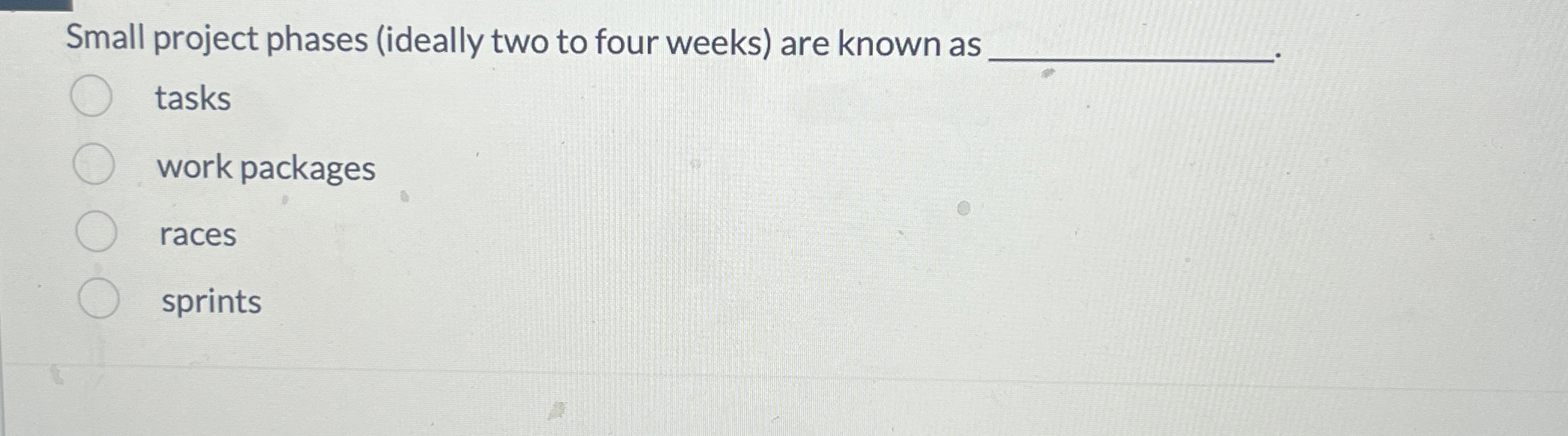 Small project phases (ideally two to four weeks) are known as