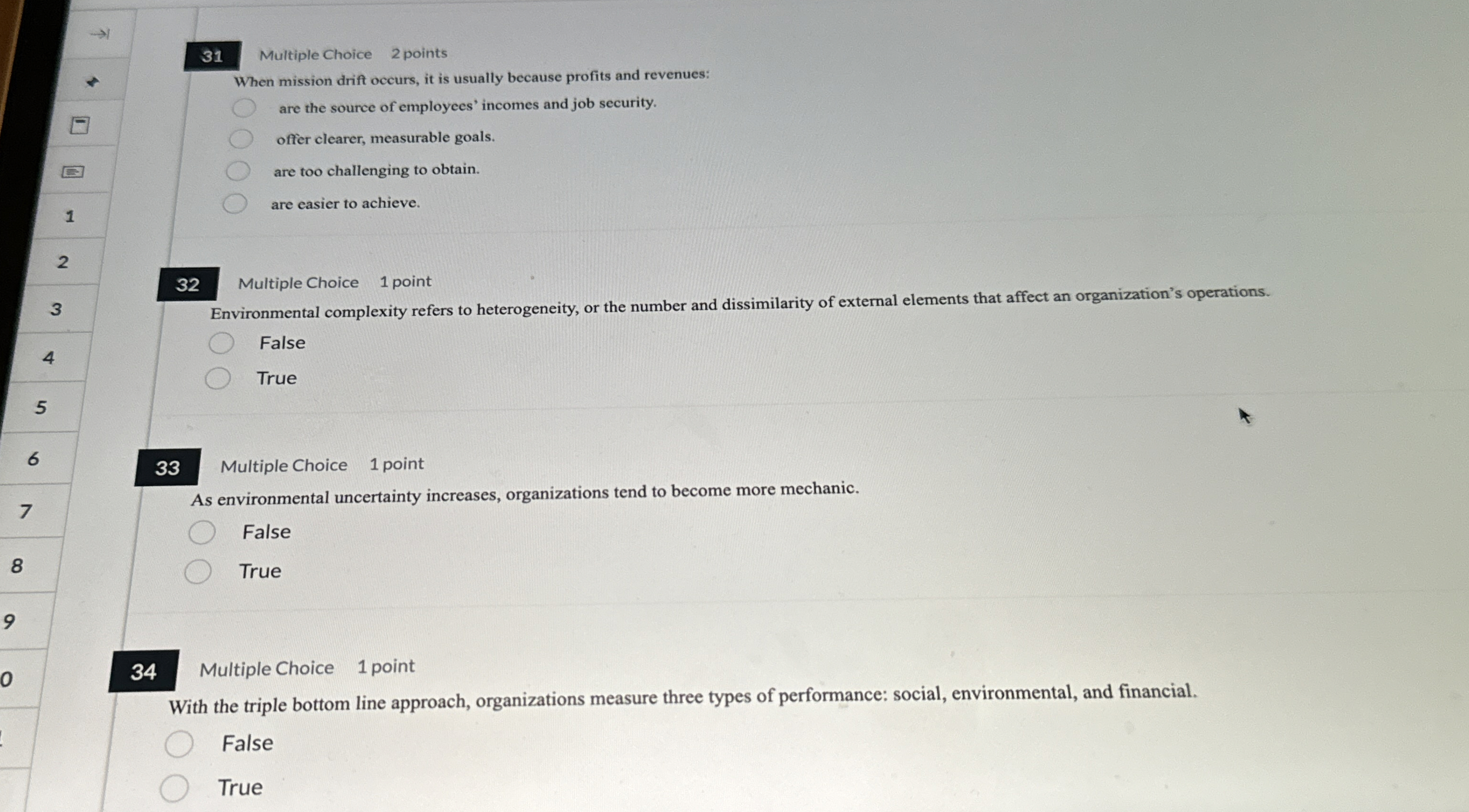  31 Multiple Choice 2 points When mission drift occurs, it is