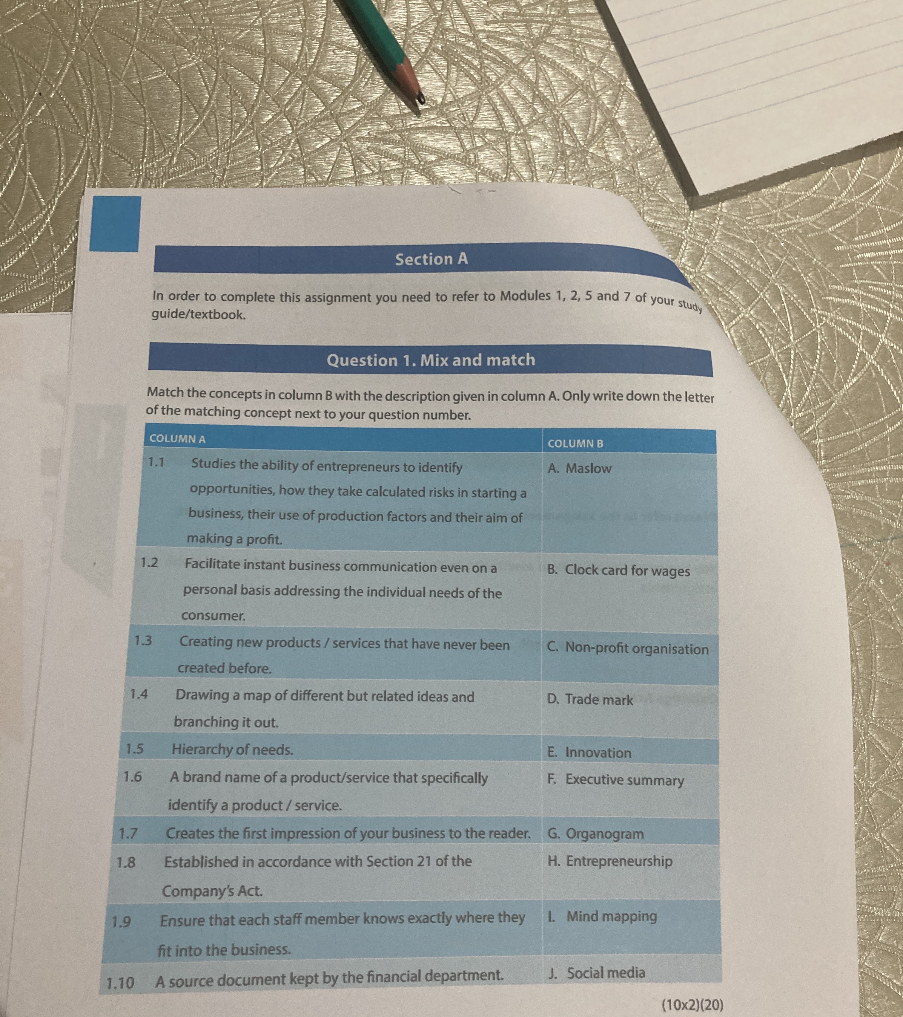  Section A In order to complete this assignment you need to