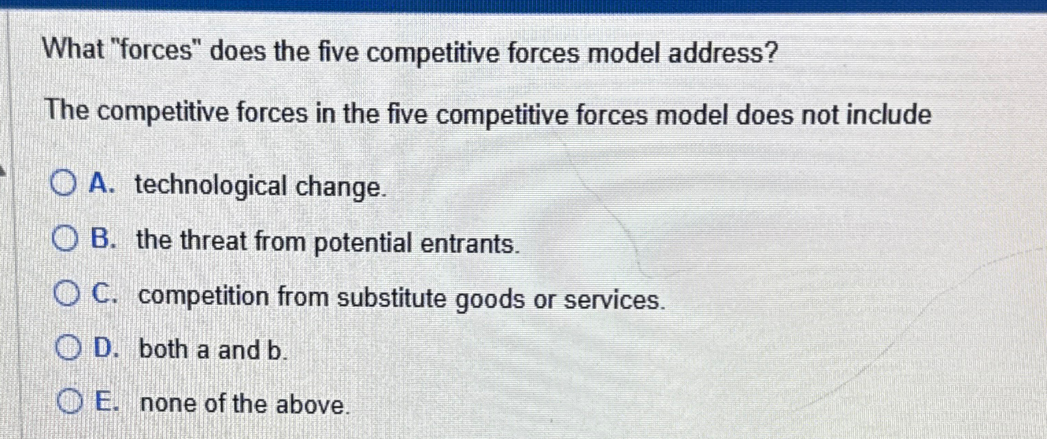  What "forces" does the five competitive forces model address? The competitive
