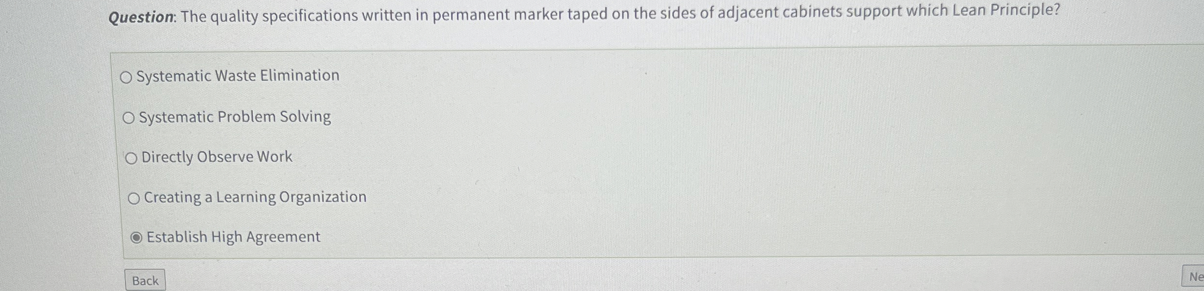  Question: The quality specifications written in permanent marker taped on the