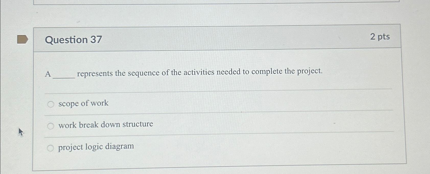  Question 37 2 pts A represents the sequence of the activities