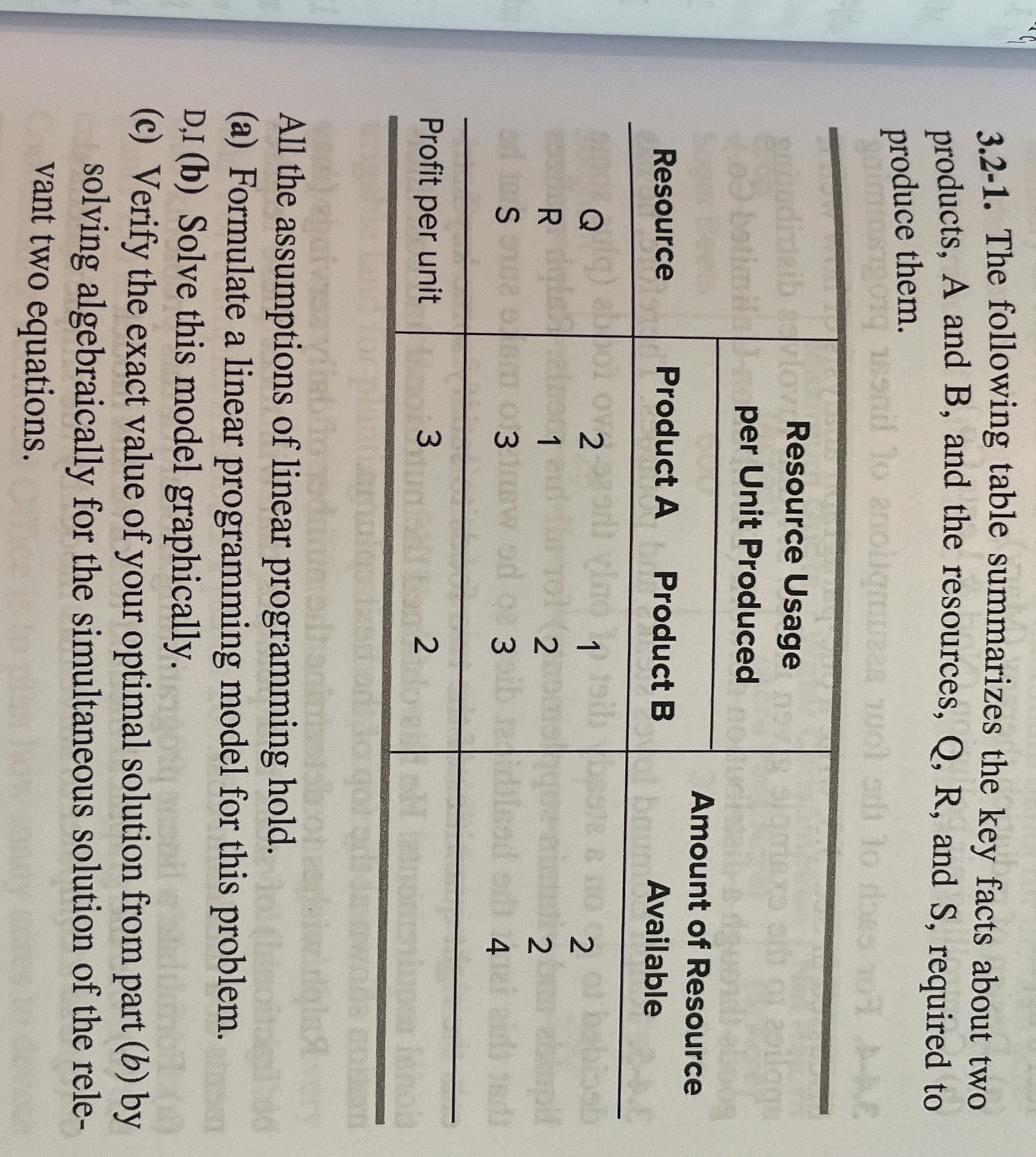  3.2-1. The following table summarizes the key facts about two products,