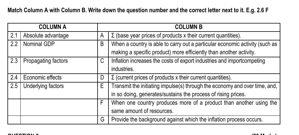  Match Column A with Column B. Write down the question number