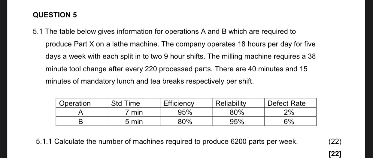  QUESTION 5 5.1 The table below gives information for operations A
