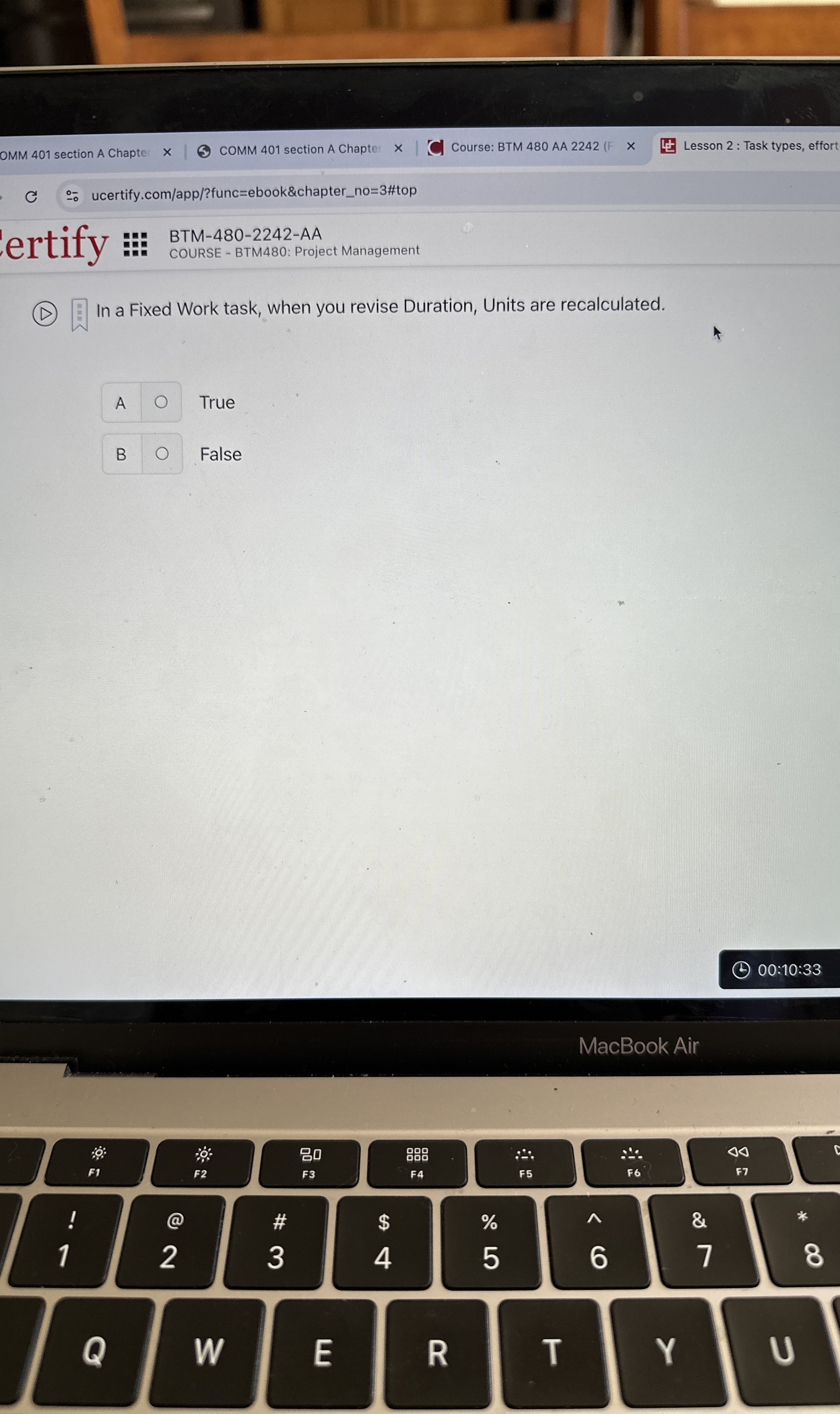  (D) In a Fixed Work task, when you revise Duration, Units