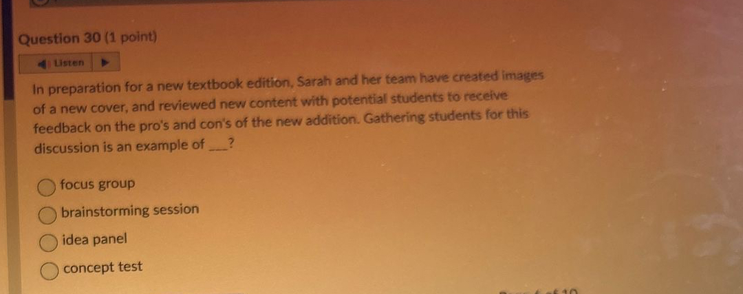  Question 30(1 point) In preparation for a new textbook edition, Sarah