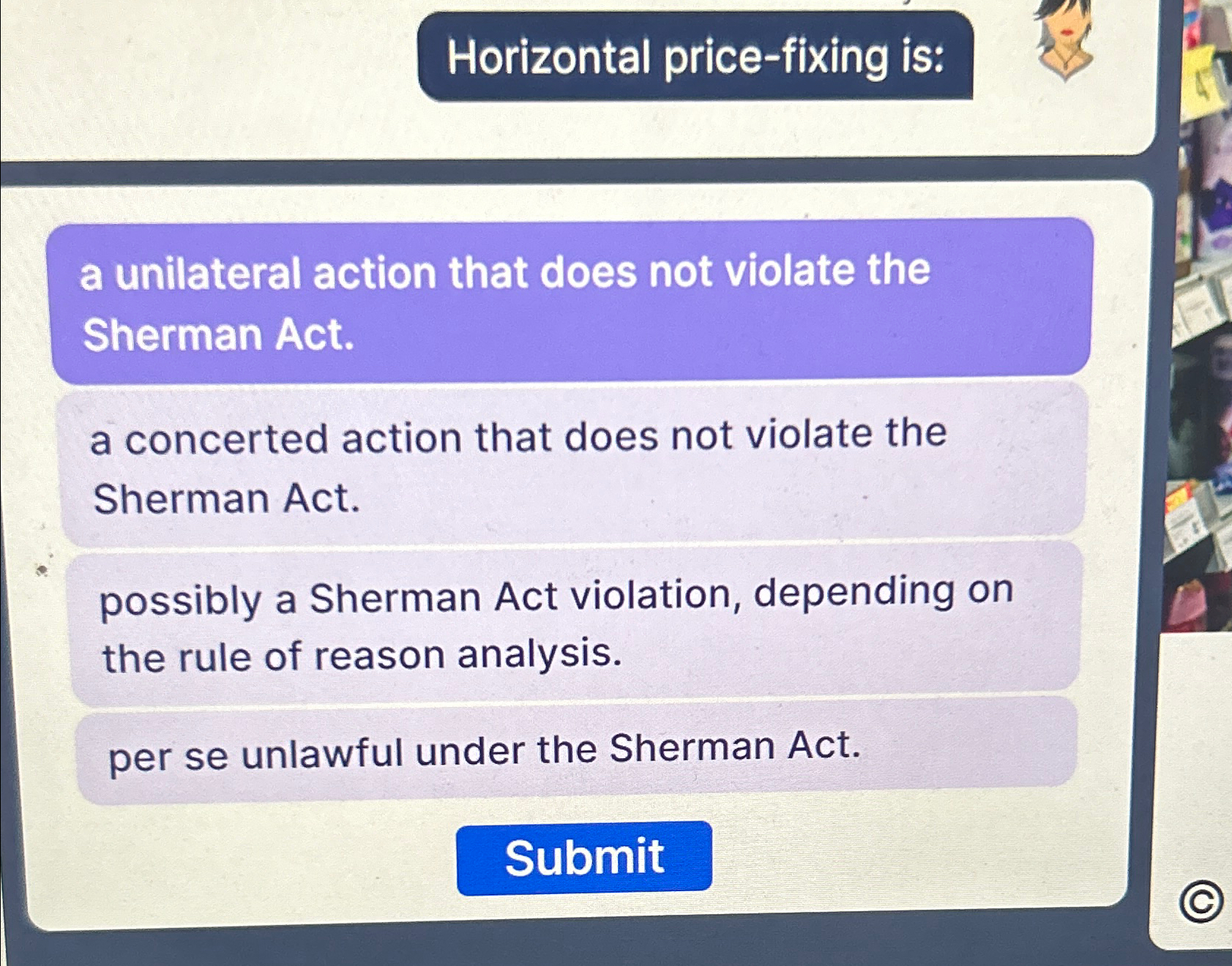  Horizontal price-fixing is: a unilateral action that does not violate the