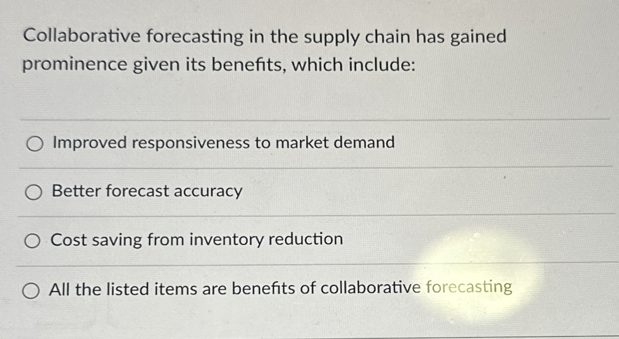  Collaborative forecasting in the supply chain has gained prominence given its