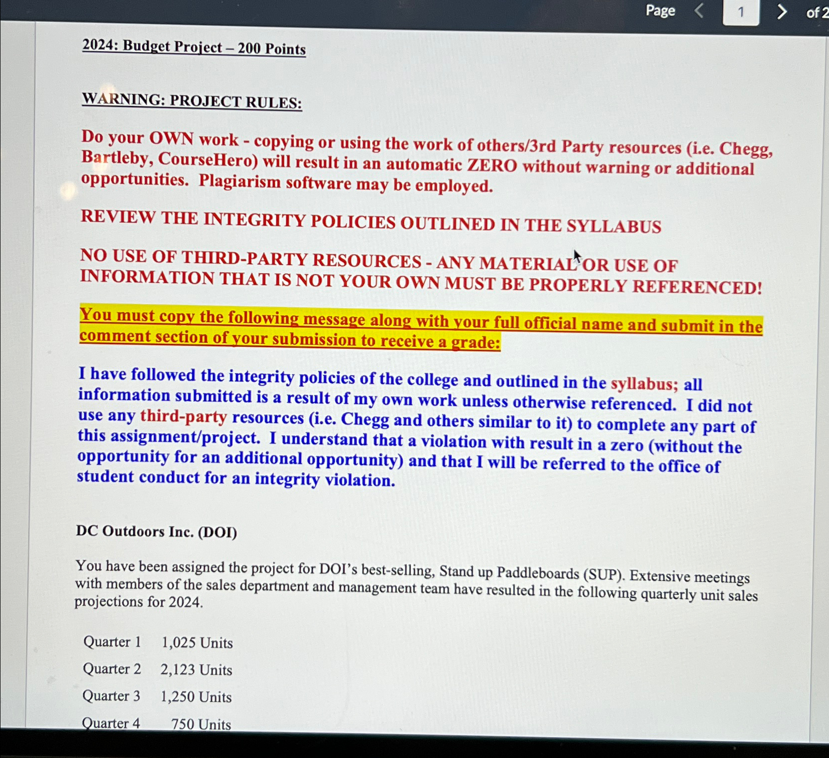  2024: Budget Project -200 Points WARNING: PROJECT RULES: Do your OWN