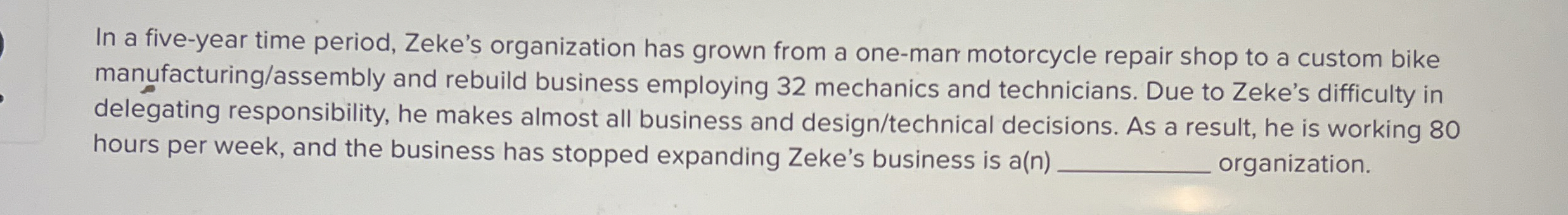  In a five-year time period, Zeke's organization has grown from a