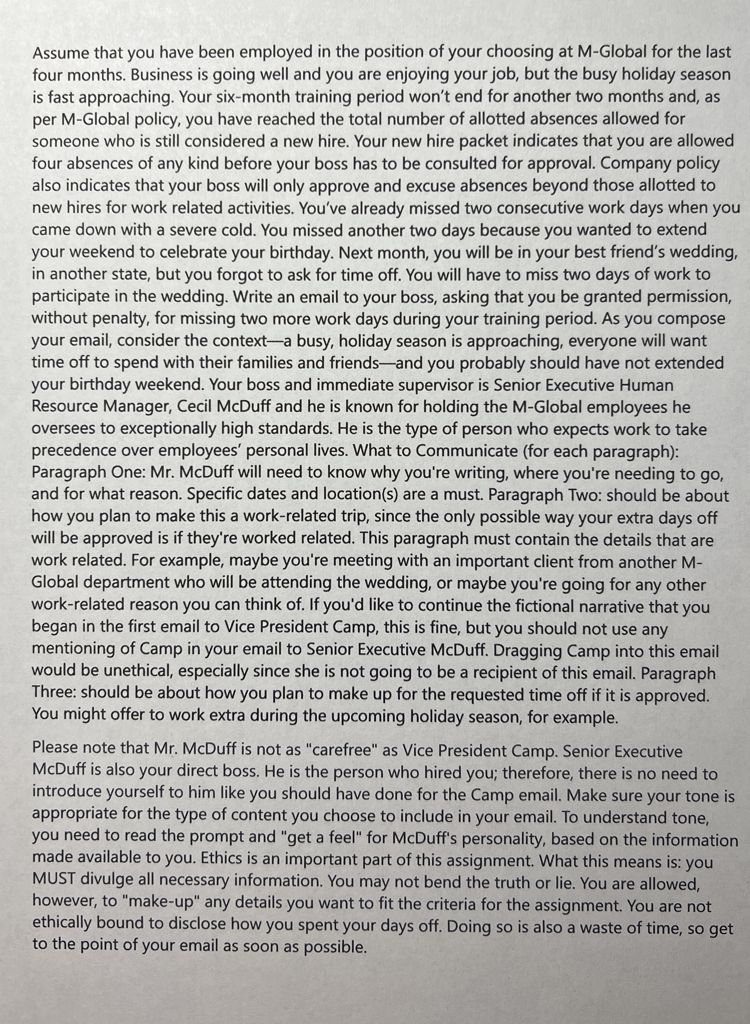  This is should be a technical email. Assume that you have