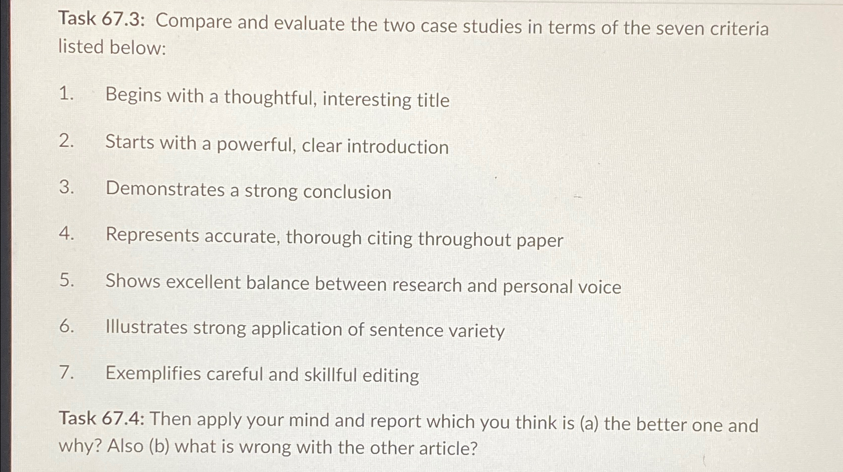  Task 67.3: Compare and evaluate the two case studies in terms