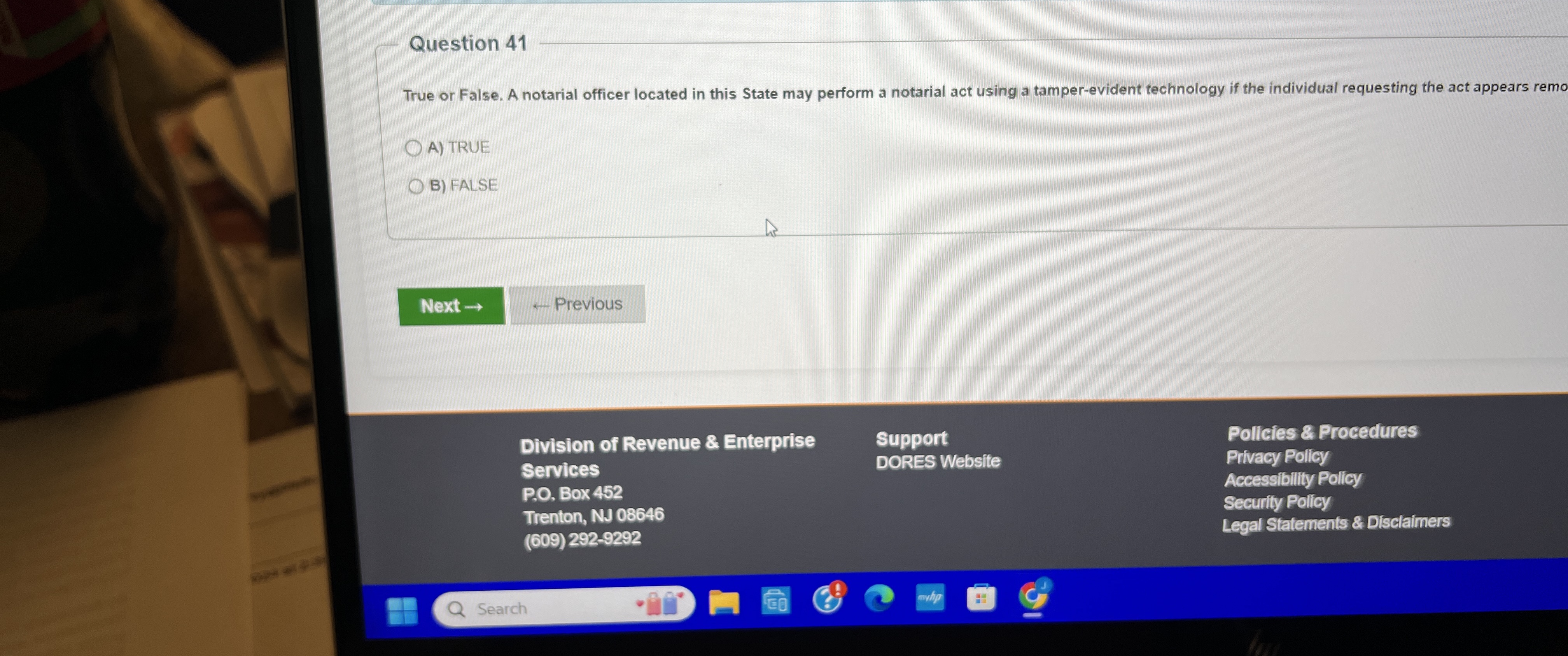  Question 41 True or False. A notarial officer located in this