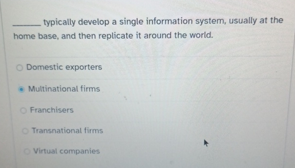  typically develop a single information system, usually at the home base,