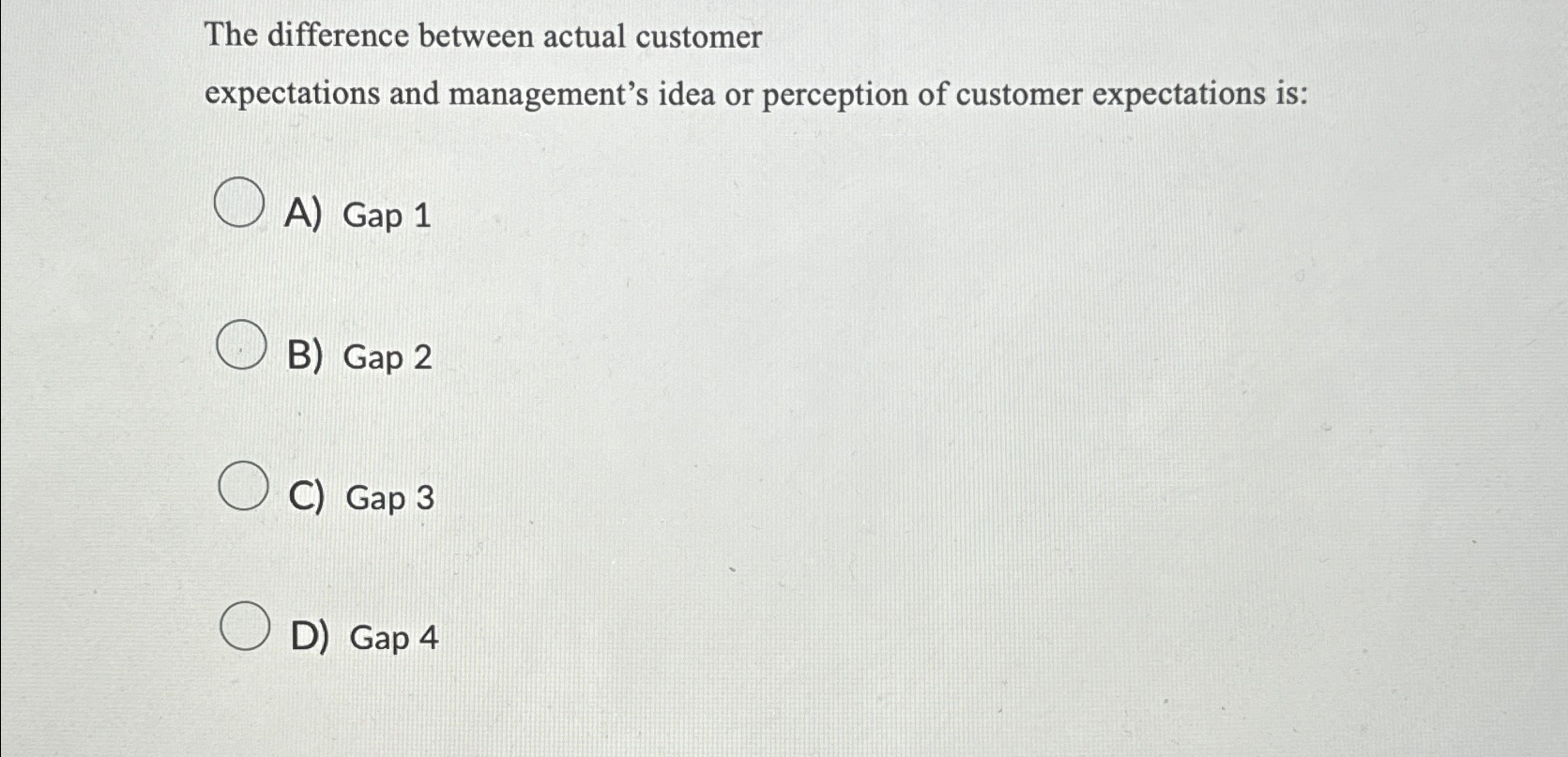  The difference between actual customer expectations and management's idea or perception