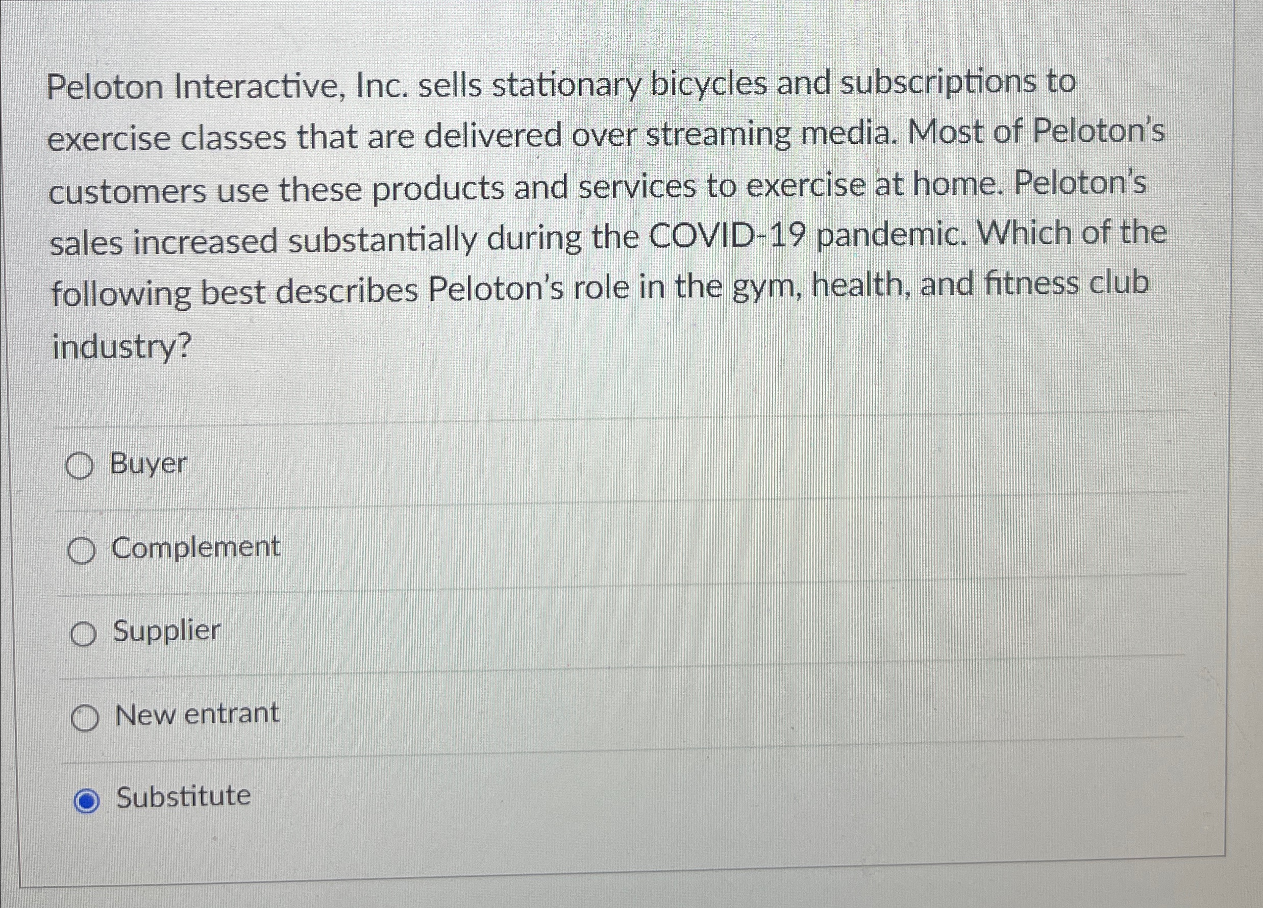  Peloton Interactive, Inc. sells stationary bicycles and subscriptions to exercise classes