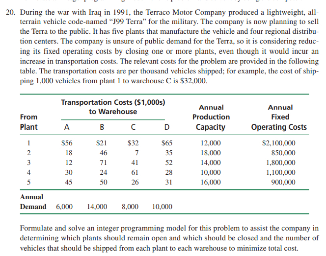 Consider the problem attached. But instead of minimizing total cost of