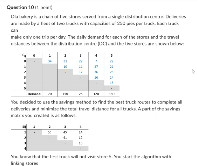  Question 10(1 point) Ola bakery is a chain of five stores