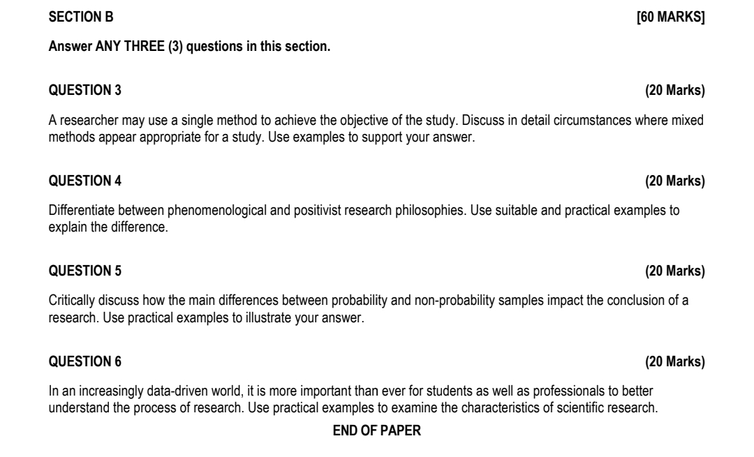  SECTION B [60 MARKS] Answer ANY THREE (3) questions in this
