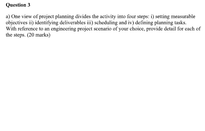  Question 3 a) One view of project planning divides the activity