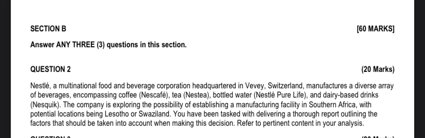  SECTION B [60 MARKS] Answer ANY THREE (3) questions in this