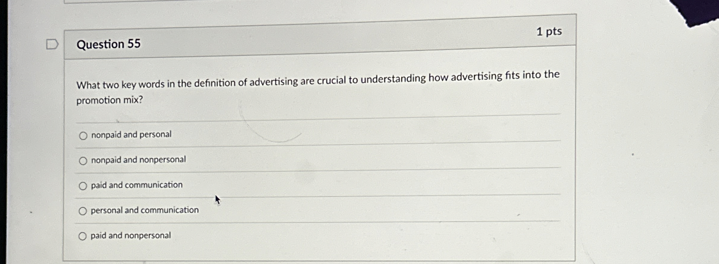  Question 55 1 pts What two key words in the definition