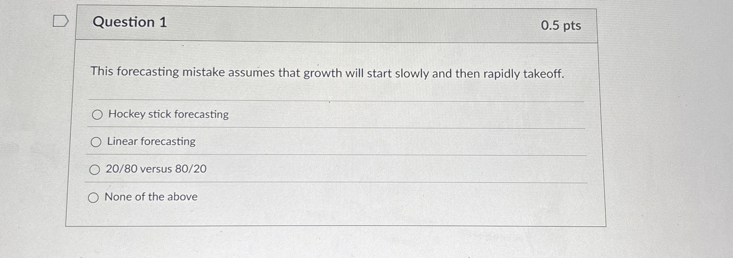  Question 1 This forecasting mistake assumes that growth will start slowly