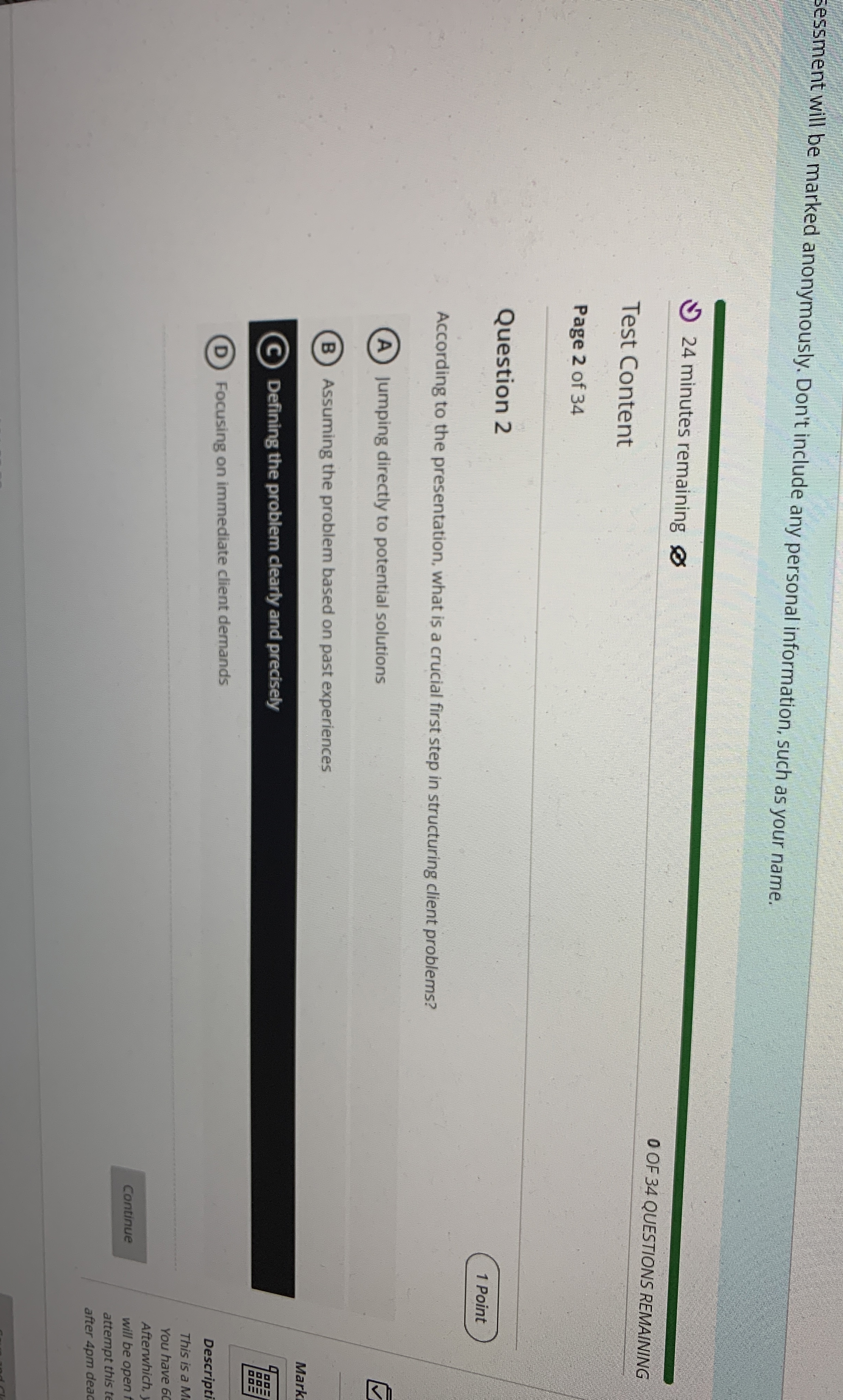  sessment will be marked anonymously. Don't include any personal information, such