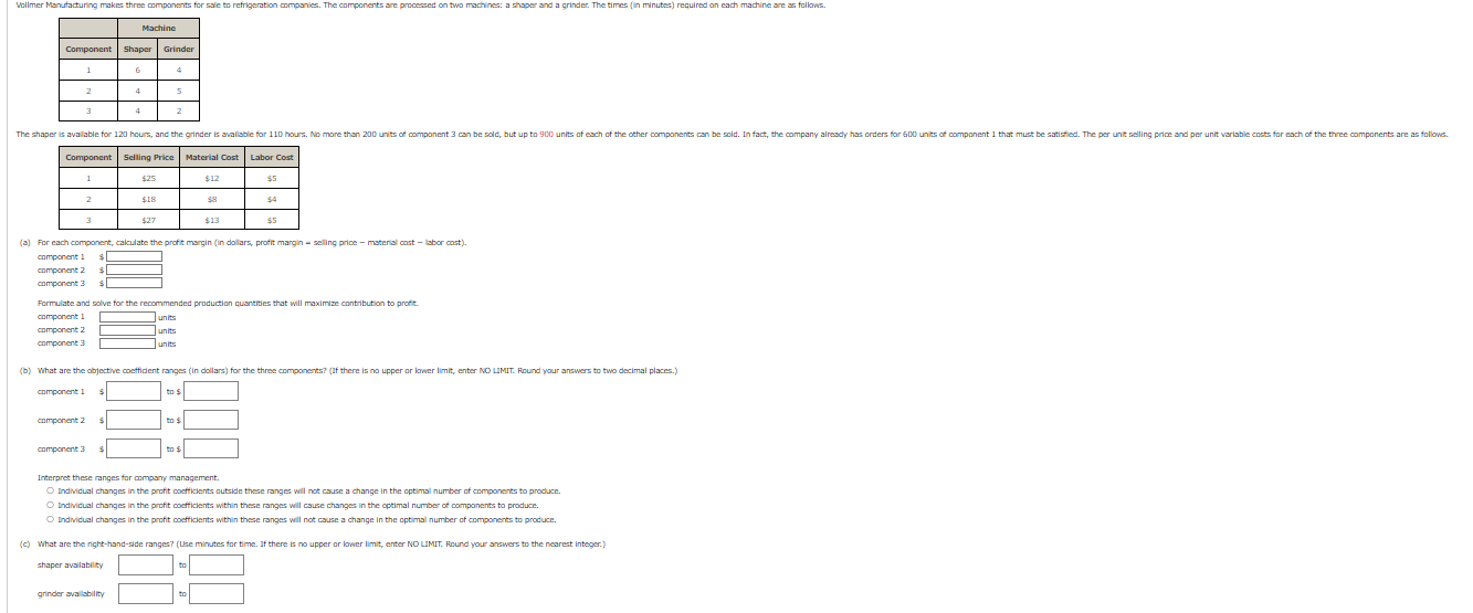 (a) For each component, calulate the profit margin (in dollars, profit