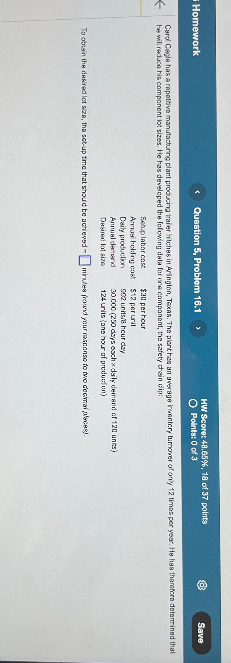 Homework Question 5, Problem 16.1 HW Score: 48.65%,18 of 37 points