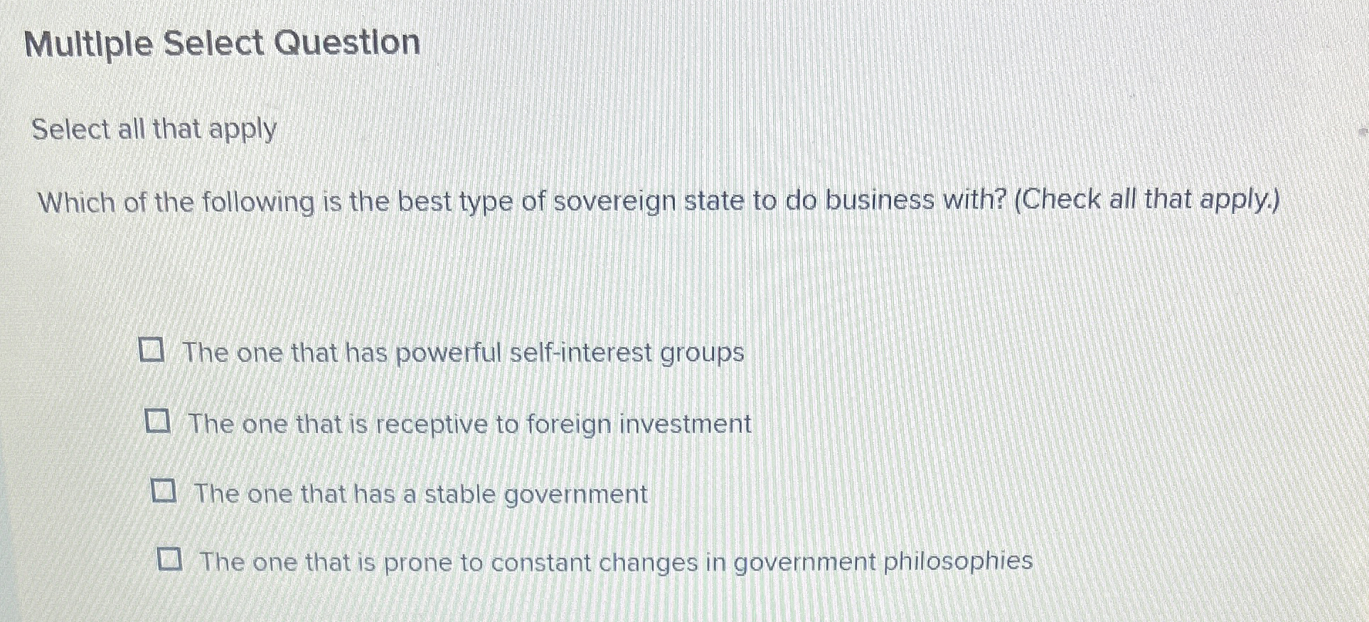  Multlple Select Questlon Select all that apply Which of the following