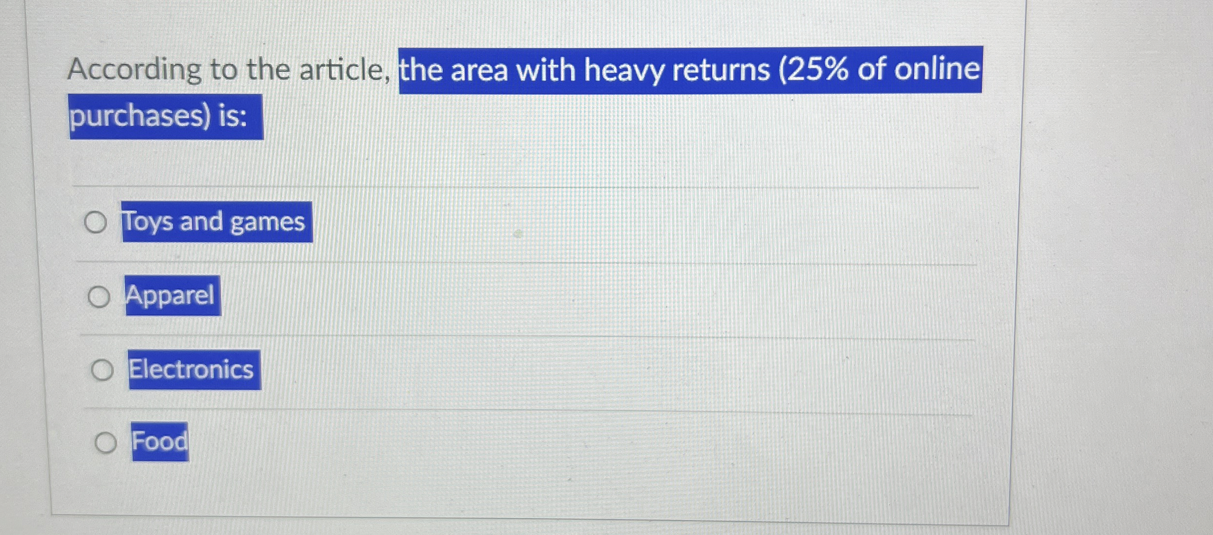  According to the article, the area with heavy returns (25% of
