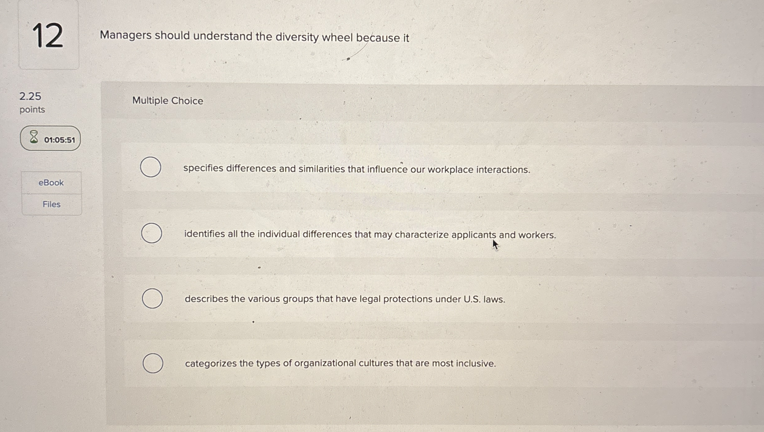  12 Managers should understand the diversity wheel because it 2.25 points