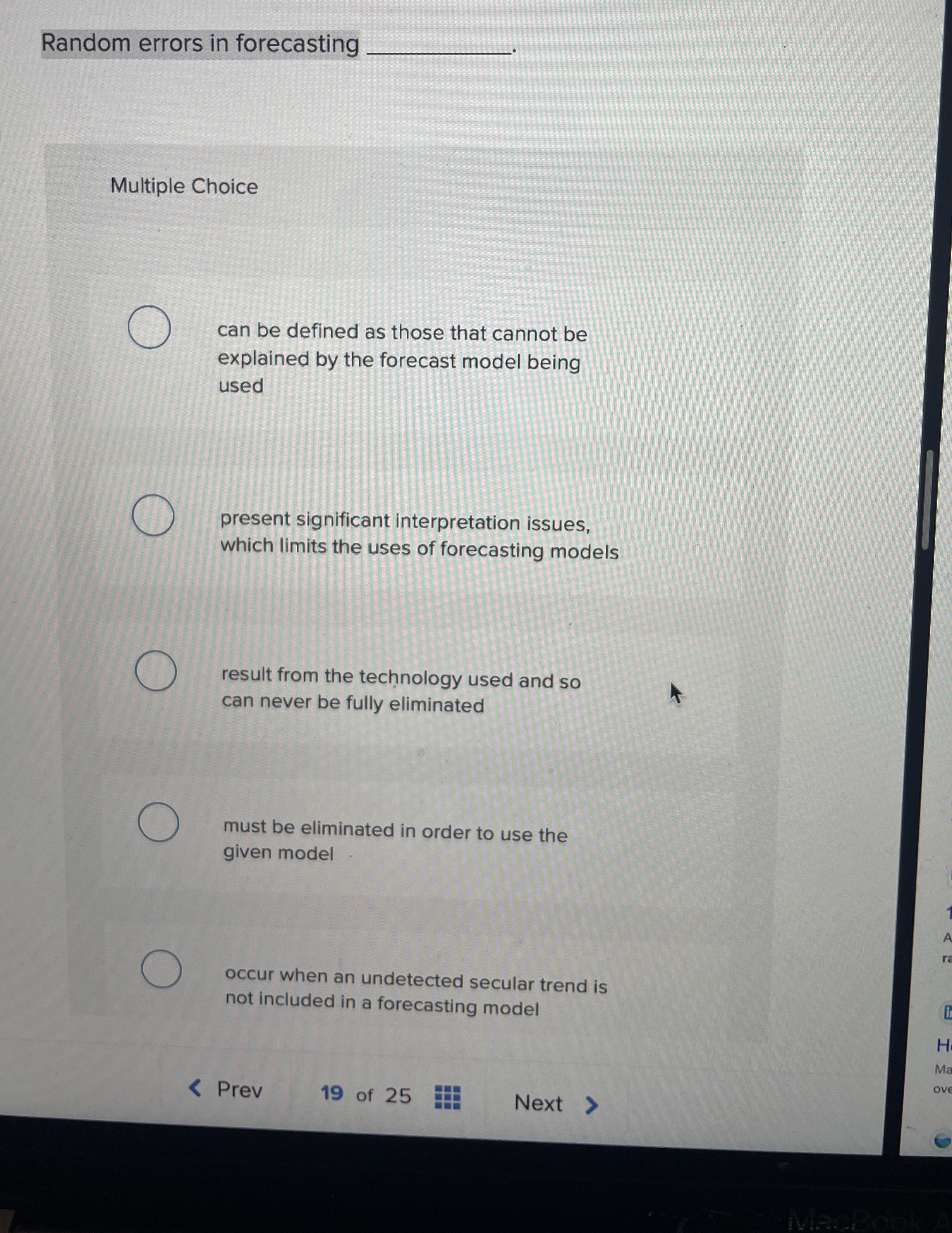  Random errors in forecasting q, Multiple Choice can be defined as