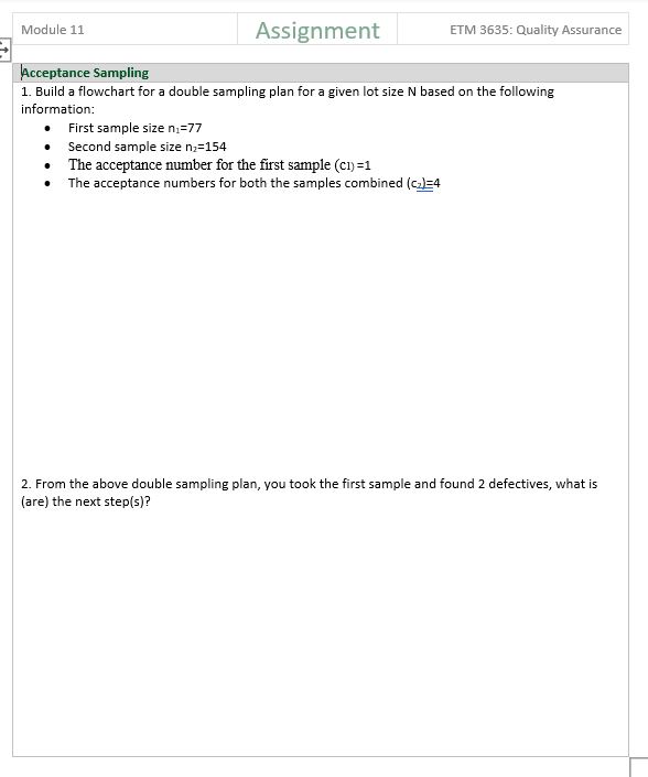 Acceptance Sampling 1. Build a flowchart for a double sampling plan
