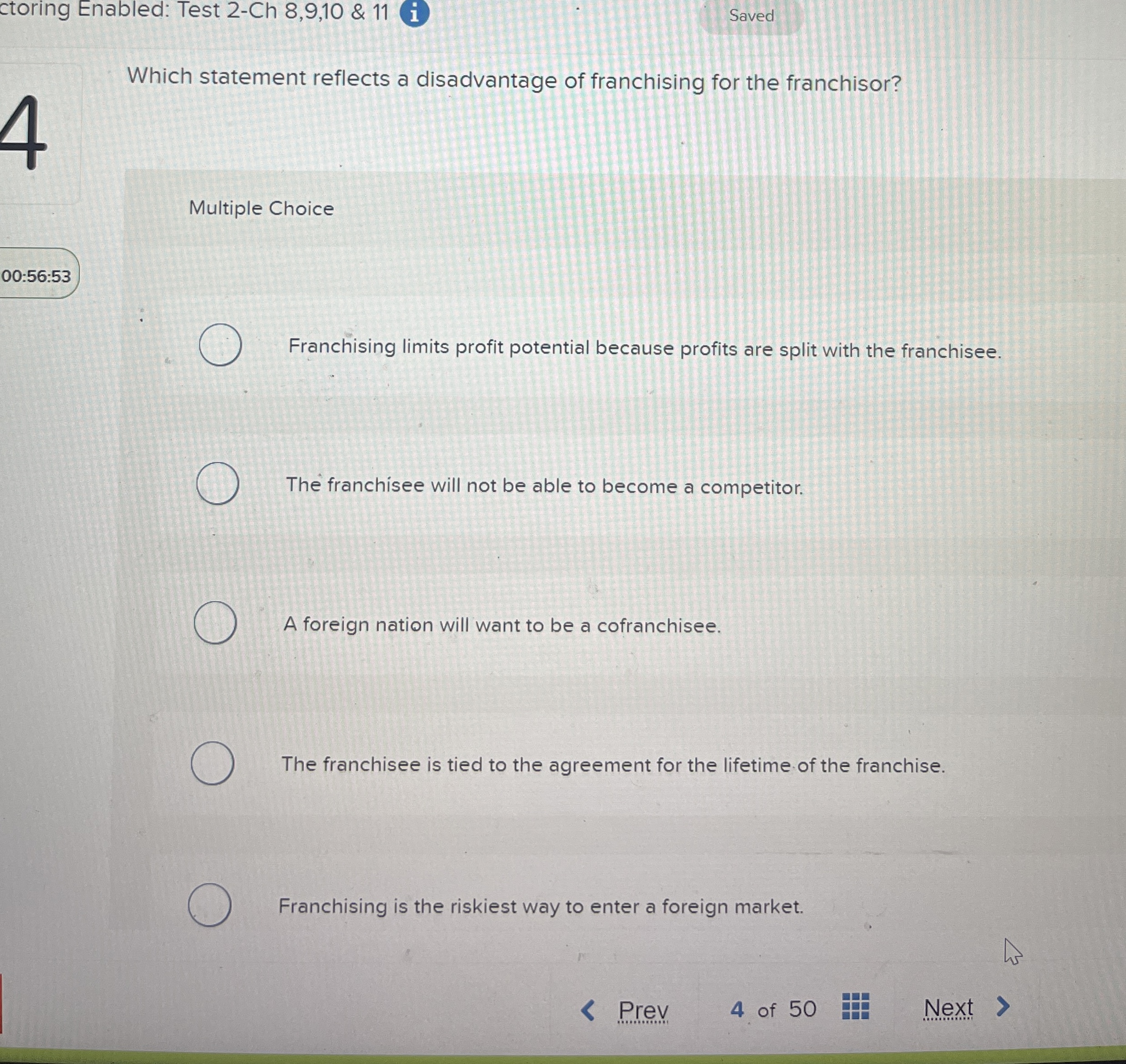  ctoring Enabled: Test 2-Ch 8,9,10 & 11(i) Saved Which statement reflects