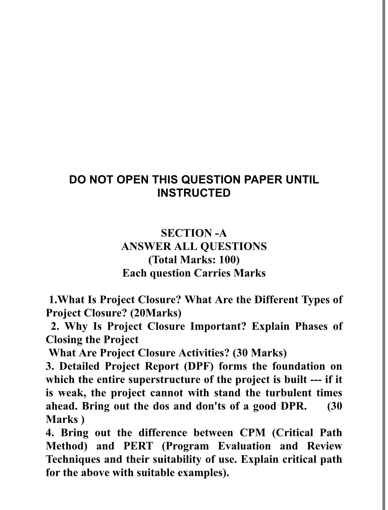  DO NOT OPEN THIS QUESTION PAPER UNTIL INSTRUCTED SECTION -A ANSWER