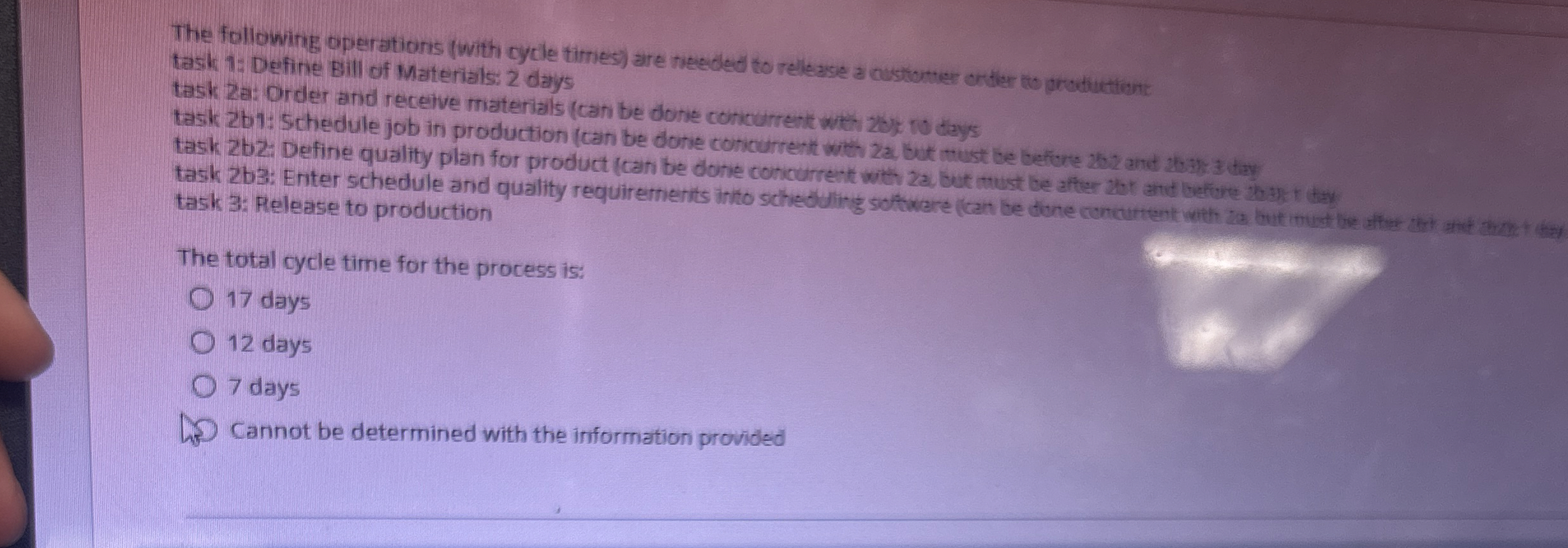  The following operations (with cycle tirnes) are needed to release a