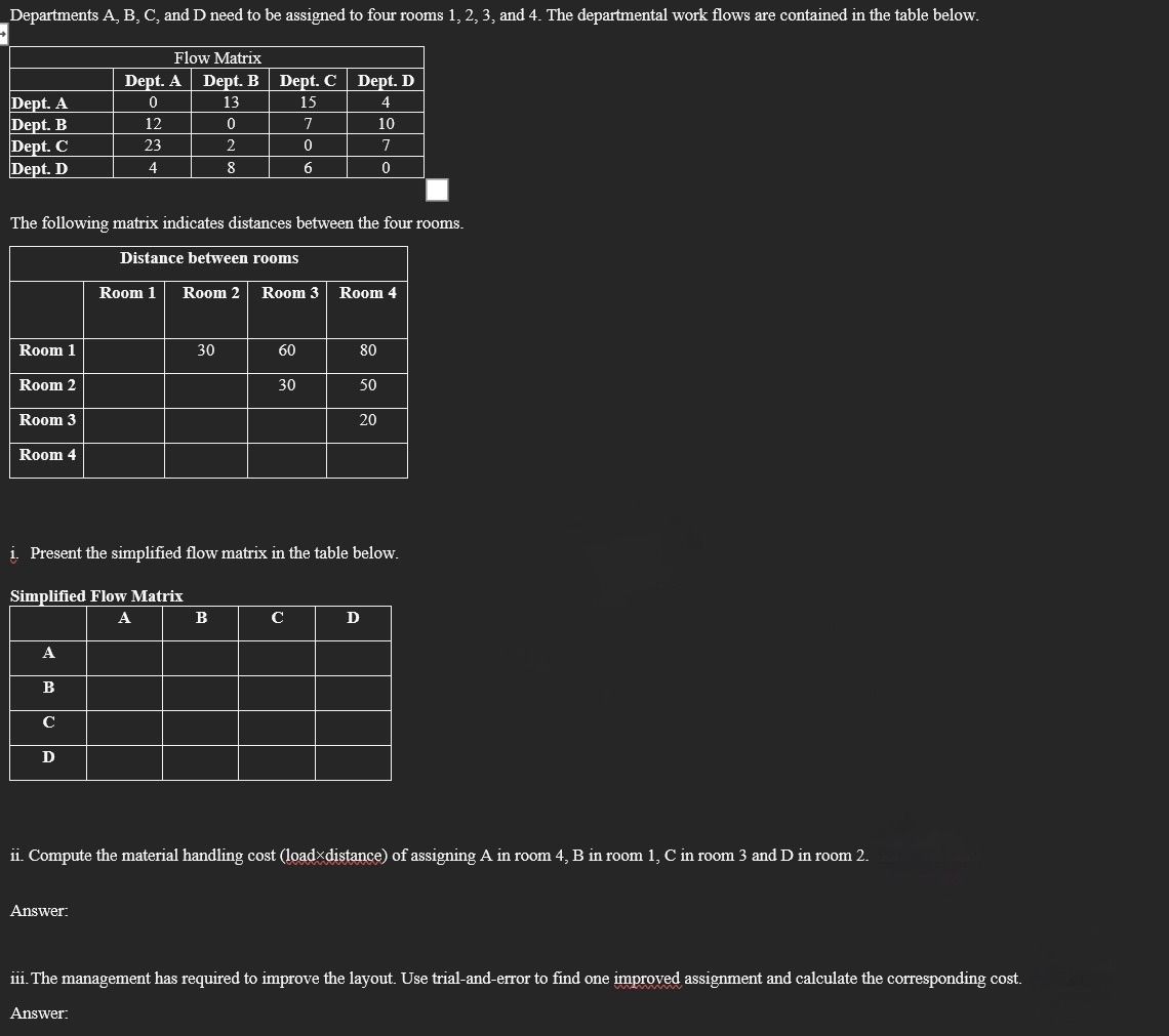  help Departments A, B, C, and D need to be assigned