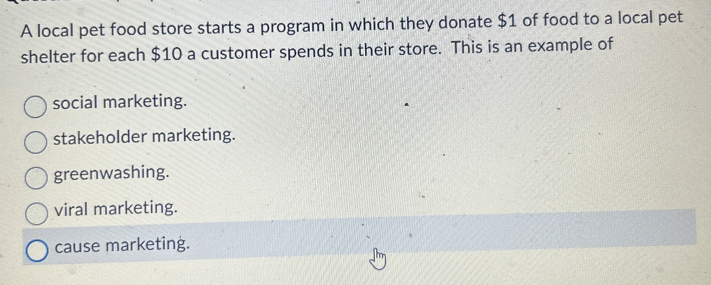  A local pet food store starts a program in which they