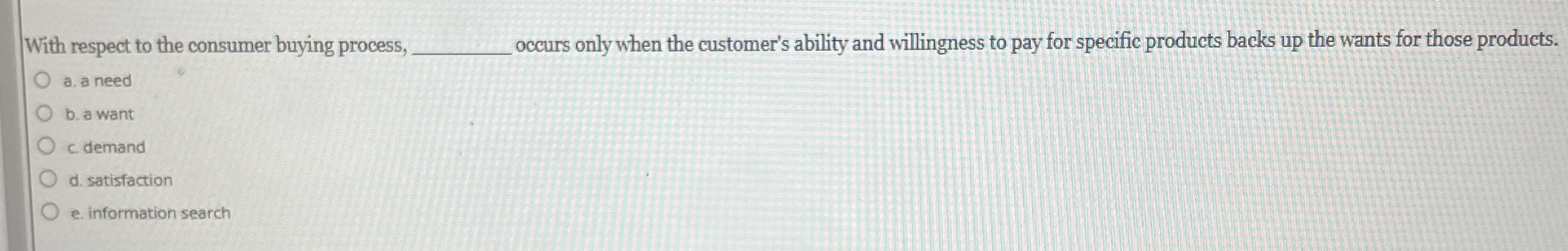  With respect to the consumer buying process, occurs only when the