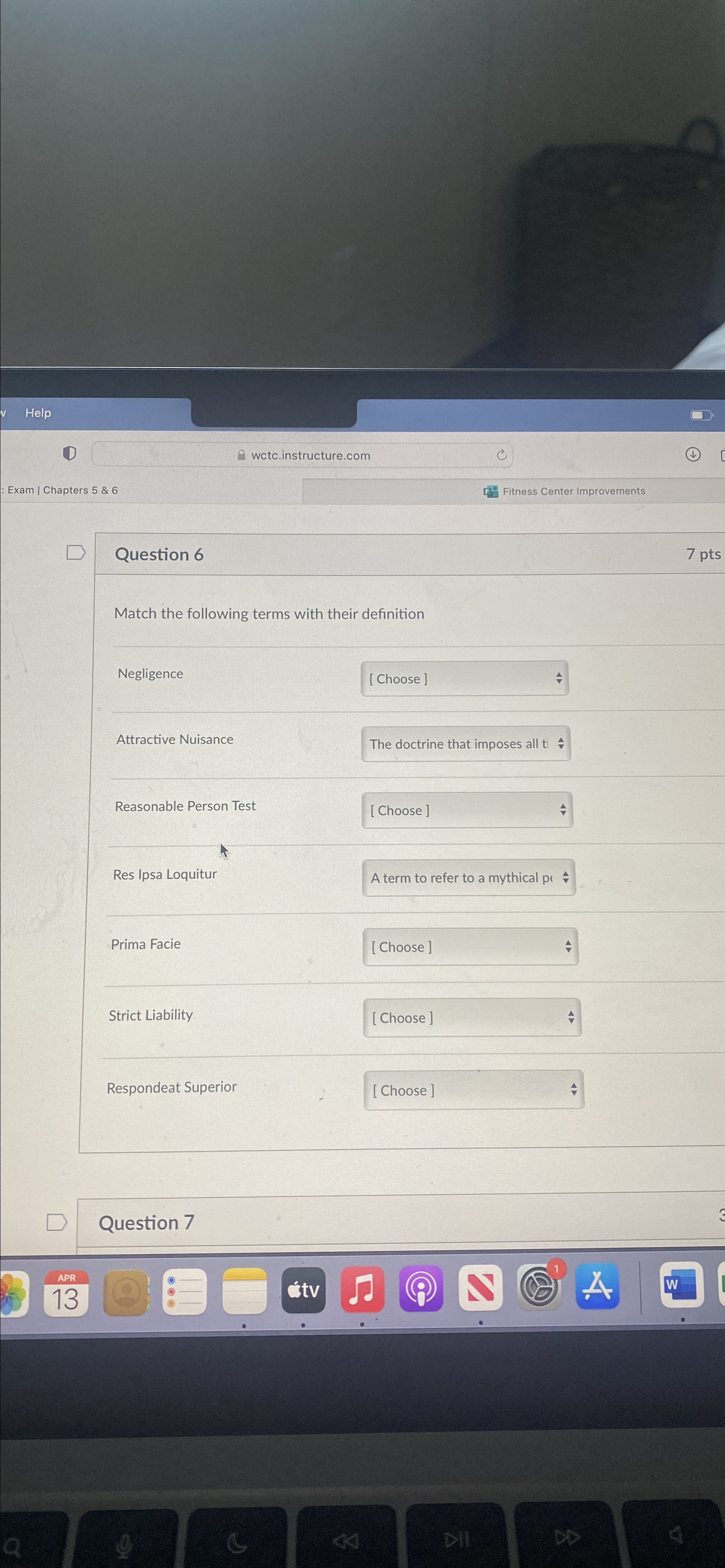  Help (1) wctc.instructure.com : Exam / Chapters 5 & 6 Fitness