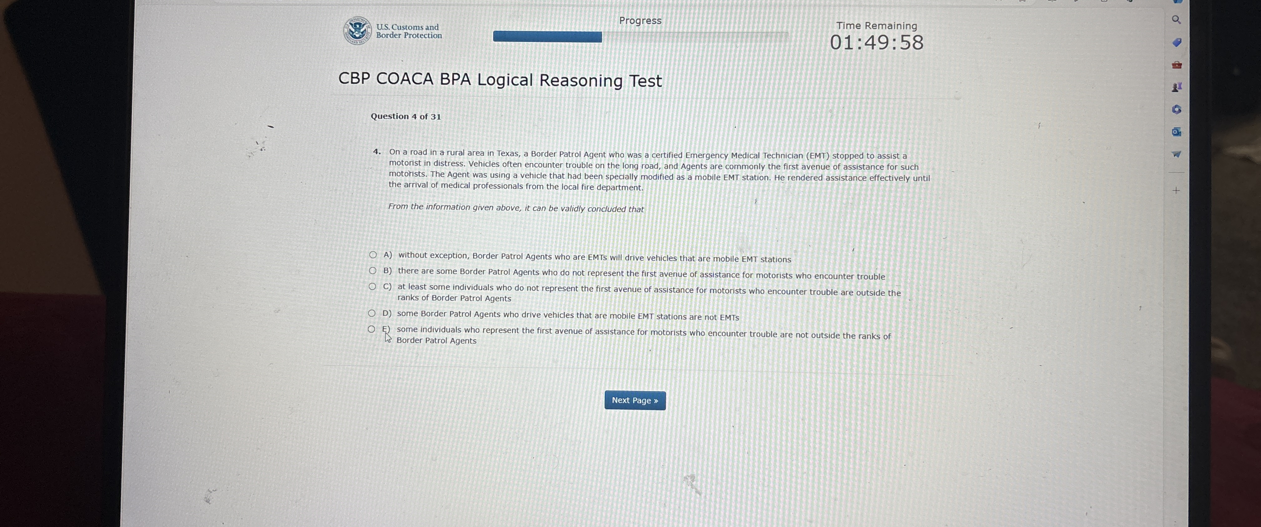  U.S. Customs and Border Protection Progress Time Remaining 01:49:58 CBP COACA