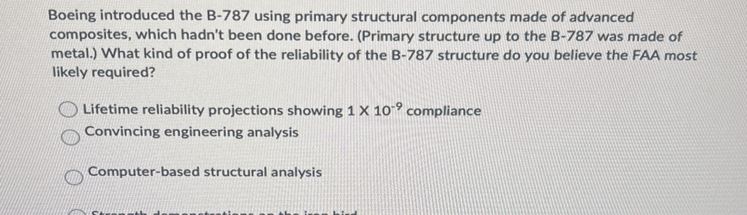  Boeing introduced the B-787 using primary structural components made of advanced