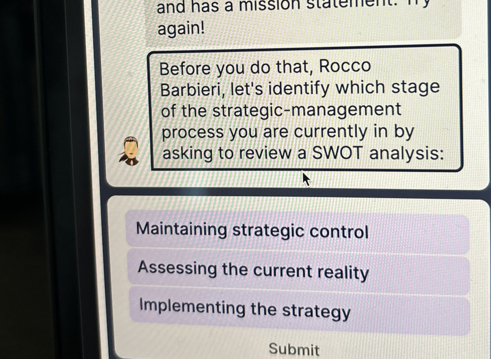  again! Before you do that, Rocco Barbieri, let's identify which stage