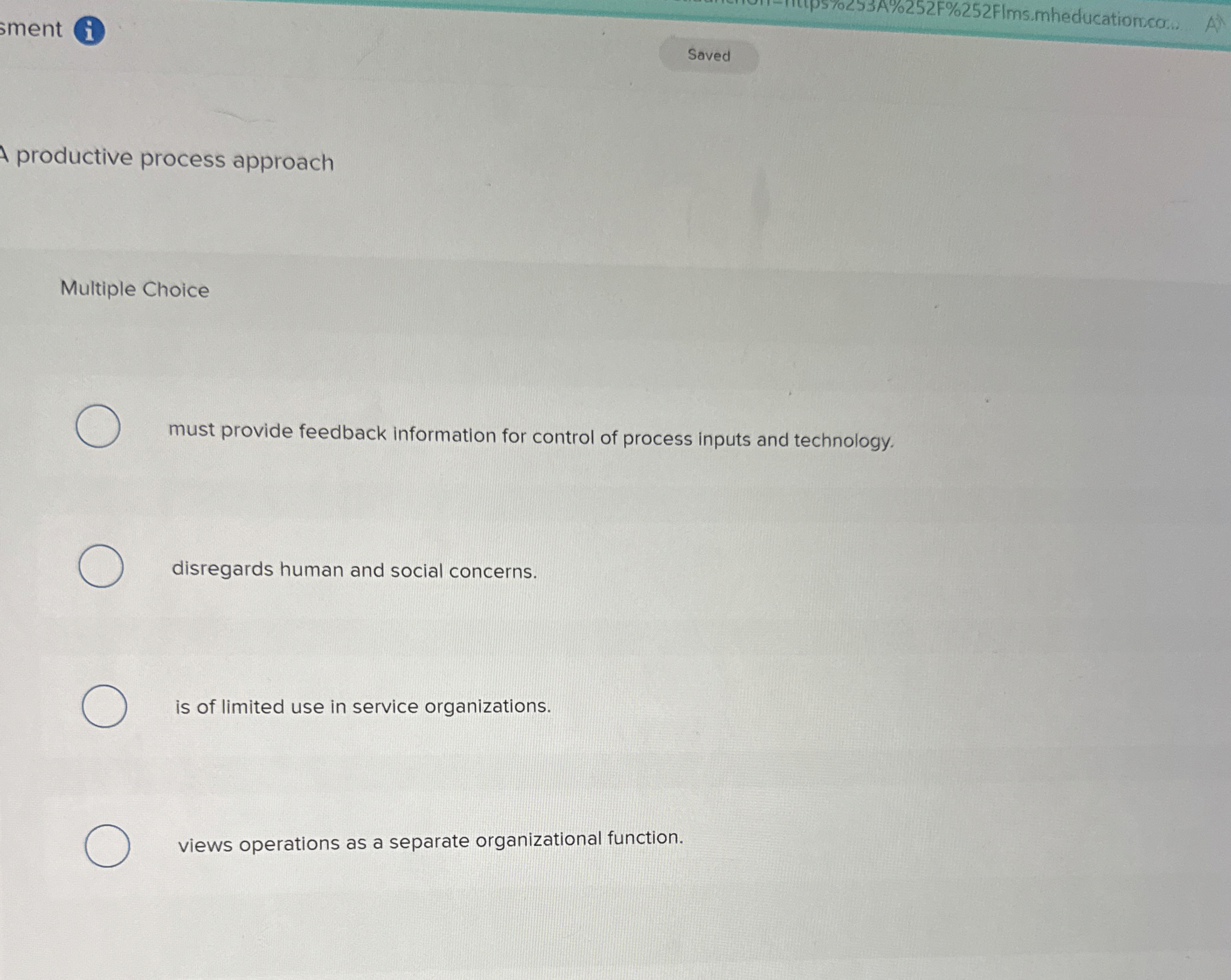  sment i productive process approach Multiple Choice must provide feedback information