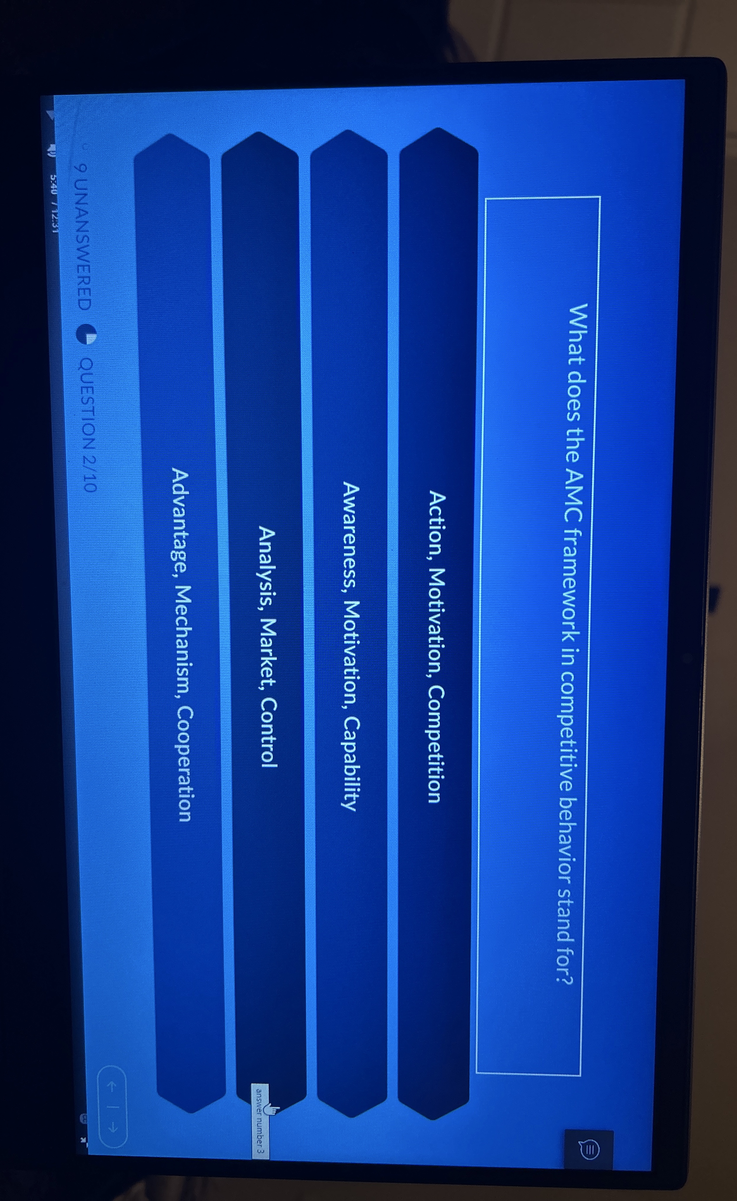  What does the AMC framework in competitive behavior stand for? Action,